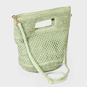 Straw Crossbody Bag Bucket Beach Crochet Purse Green Universal Thread Summer NWT